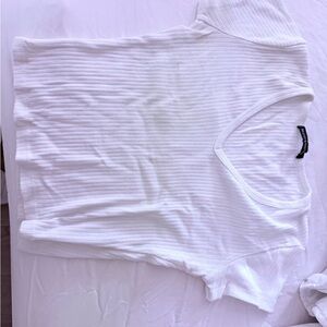 Brandy Melville White Ribbed Short Sleeve Top